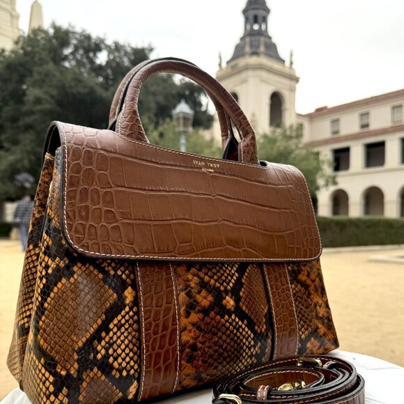 Bianca Brown Embossed Snake Top Handle Bag - Picture 3 of 8